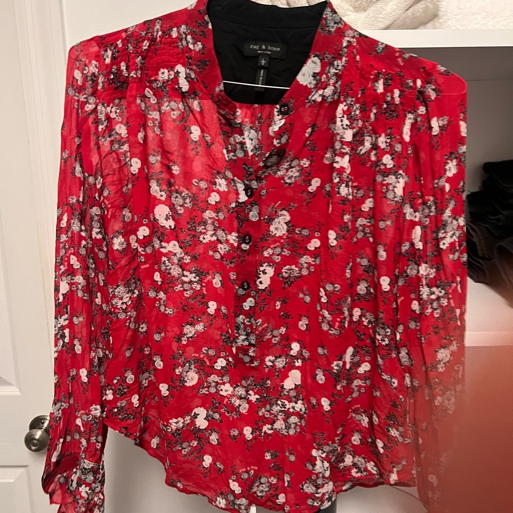 Rag & Bone Red Floral Blouse